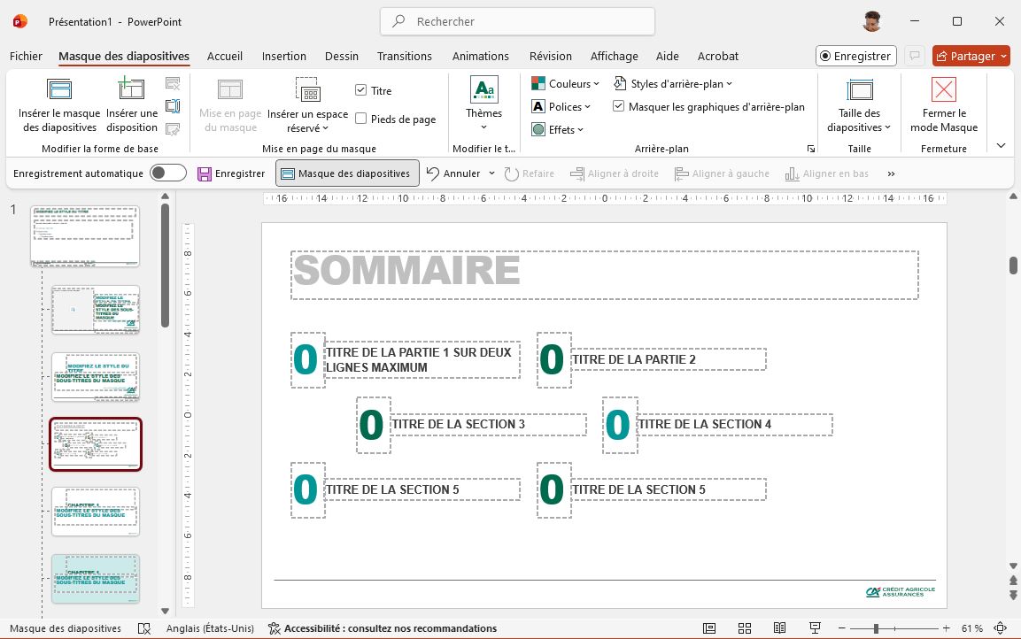 Masque PowerPoint structuré assurant une mise en page cohérente et stable des présentations
