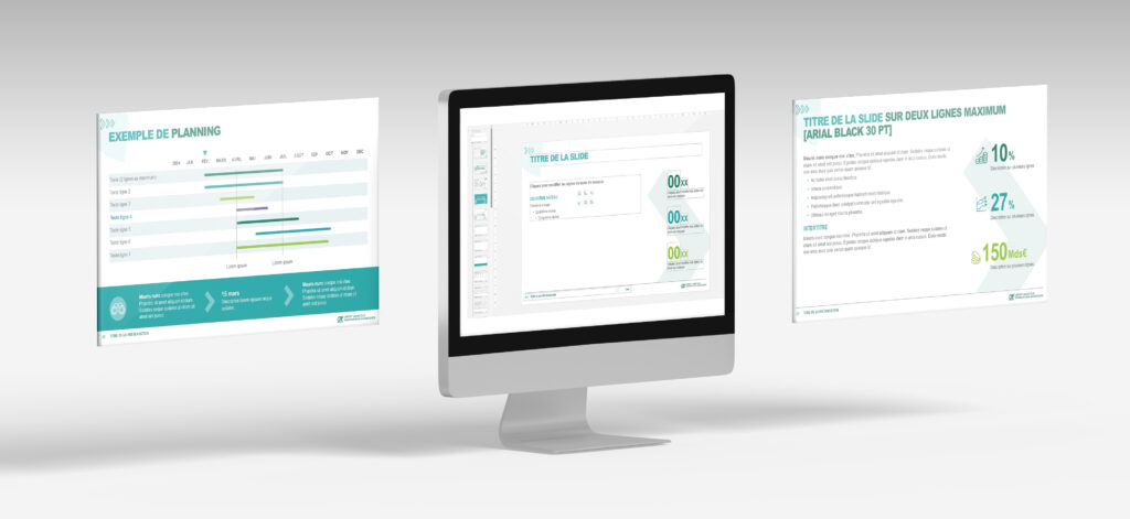 Template PowerPoint sur-mesure avec composants visuels alignés sur une charte graphique